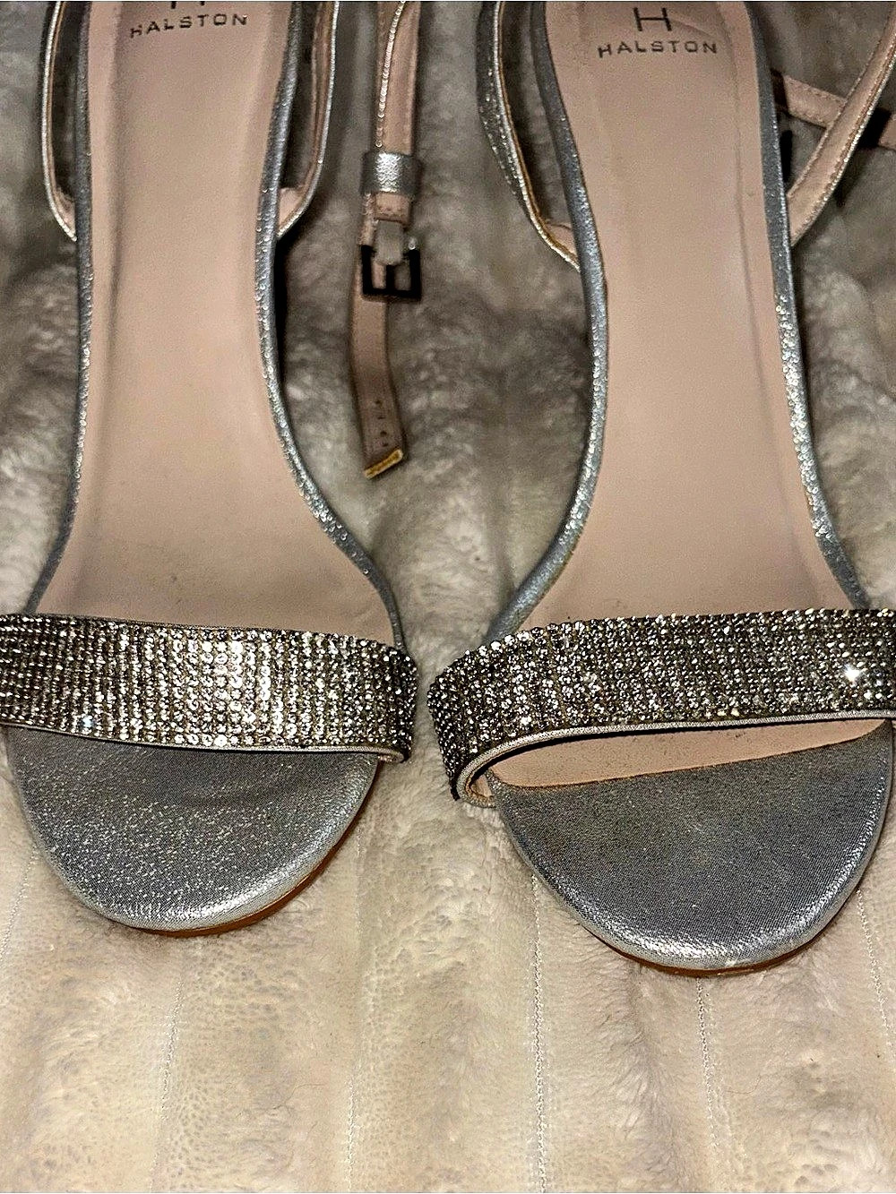 Halston Silver Rhinestone Strap Heels - Picture 3 of 8